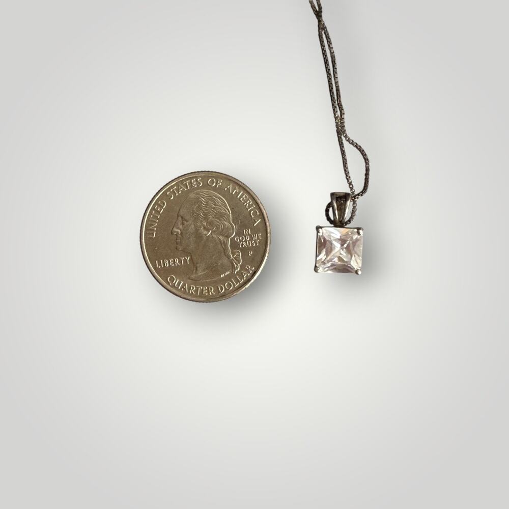 Sterling Silver 925 Princess Cut CZ Pendant Necklace 18” Chain - Picture 8 of 8